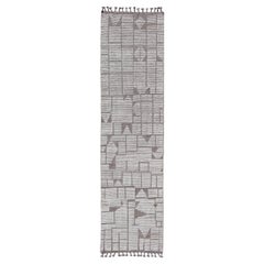 Modern Hand-Knotted Moroccan Runner with All-Over Design In Earthy Tones