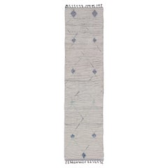 Moroccan Runner with Sub-Geometric Diamond Design With Ivory and Blue Design