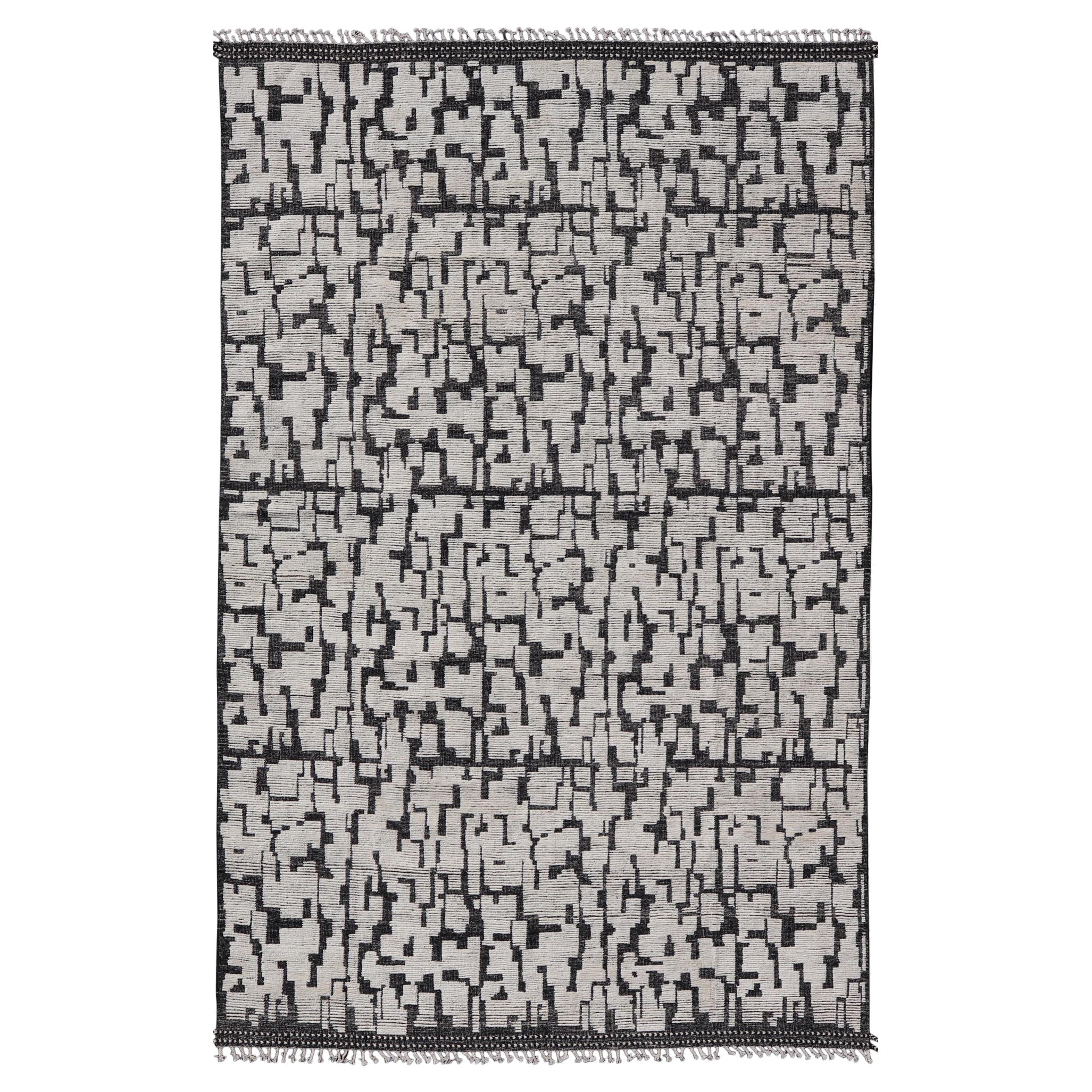  Keivan Woven Arts Moroccan Contemporary Abstract Large 0Rug in White and Black 