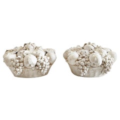 20th Century Italian Pair of Glazed Ceramic Fruit Decor - Vintage Décor Vases