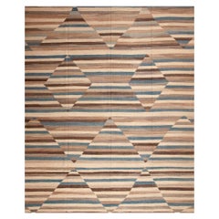Nazmiyal Collection Neutral Geometric Design Modern Flat Weave Kilim 13' x 15'7"