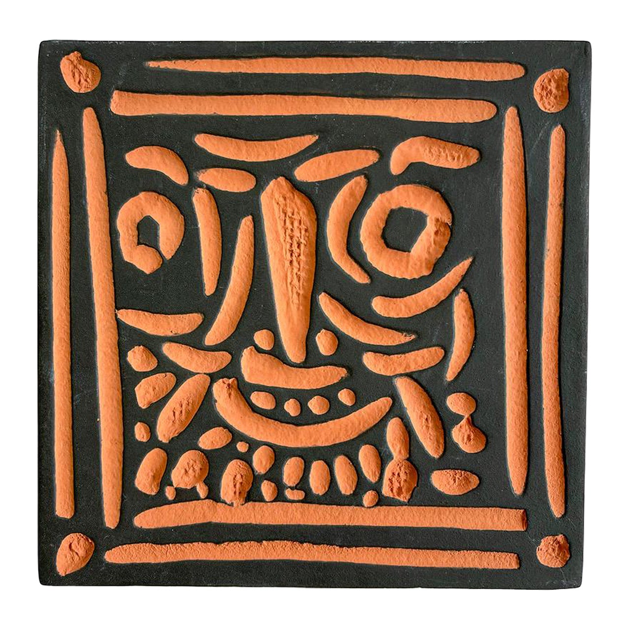Pablo Picasso Tile Little Bearded Face Madoura Ceramic Square Tile 1968 For Sale