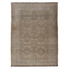 Tapis persan antique Tabriz en laine avec motif floral bleu 4'10" X7'0"