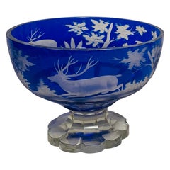 19th Century Cobalt Blue Crystal Centerpiece, Stag, Deer & Scenic Surround