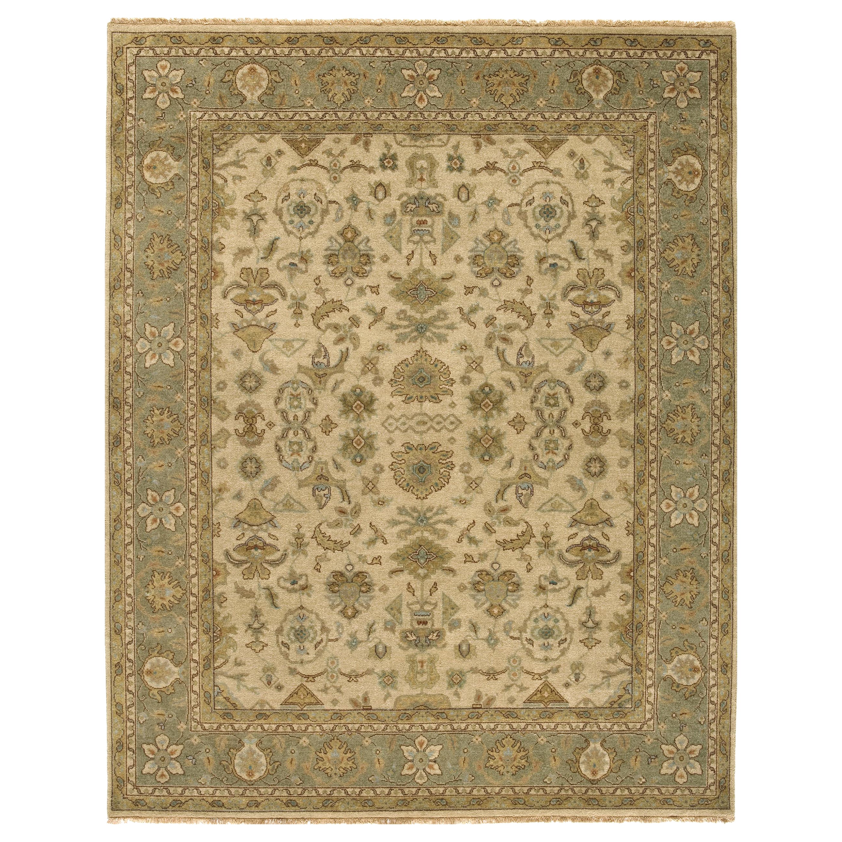 Luxury Traditional Hand-Knotted Mahal Beige & Light Green 12x22 Rug For Sale