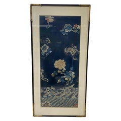 Used Japanese Asian Framed Meiji Peroid Silk Floral Flower Embroidery Textile Panel 