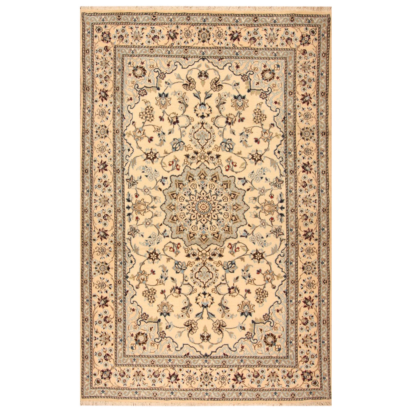 Handgefertigter Nain-Teppich im persischen Stil im Vintage-Stil mit Seide 6.1' x 9.6', 1970er Jahre - 1T37 im Angebot