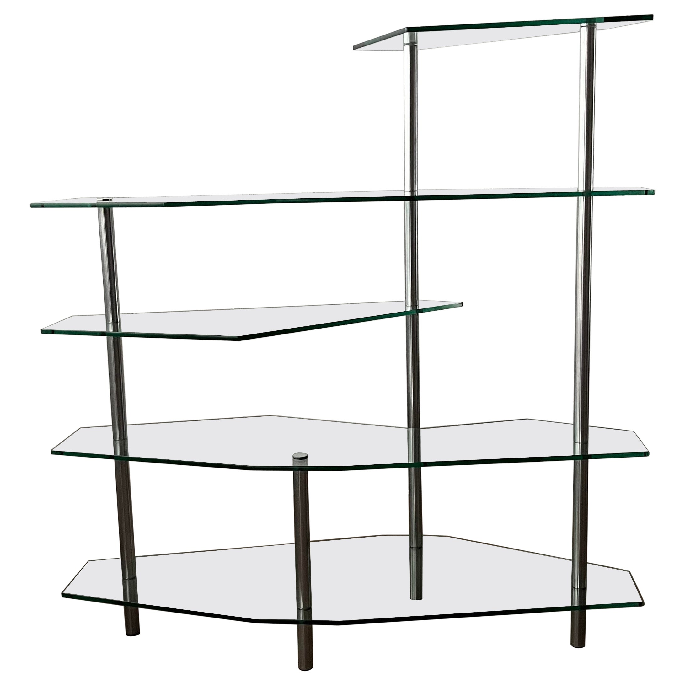 Modern Freeform Steel and Glass Shelving Unit For Sale