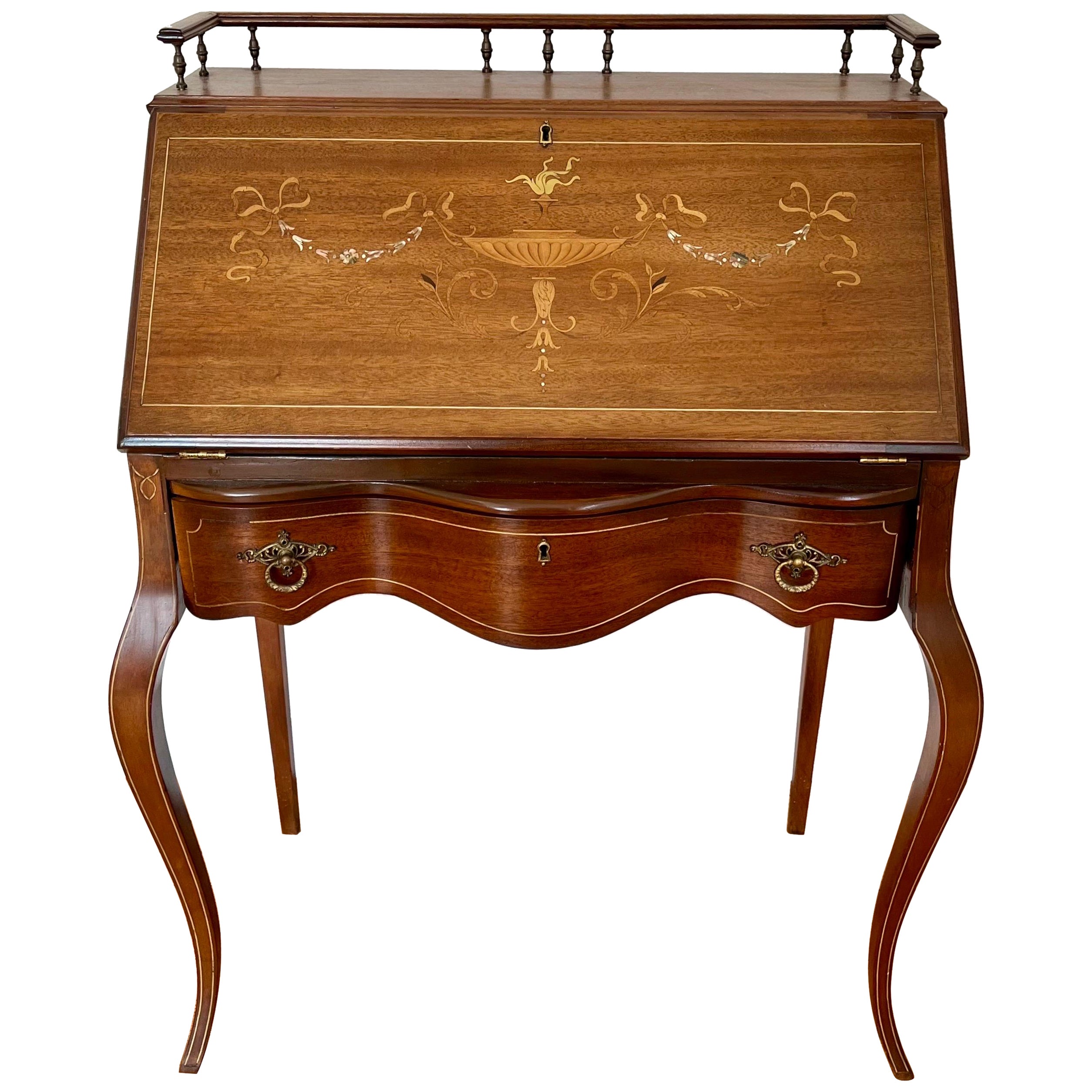 French Inlay Slant Front Writing Desk For Sale