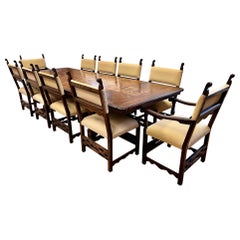 Large Spanish Revival Marquetry Dining Set Table with 10 Chairs ABC Carpet