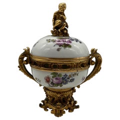 19th Century Meissen Porcelain & Bronze Ormolu Mounted Potpourri Urns