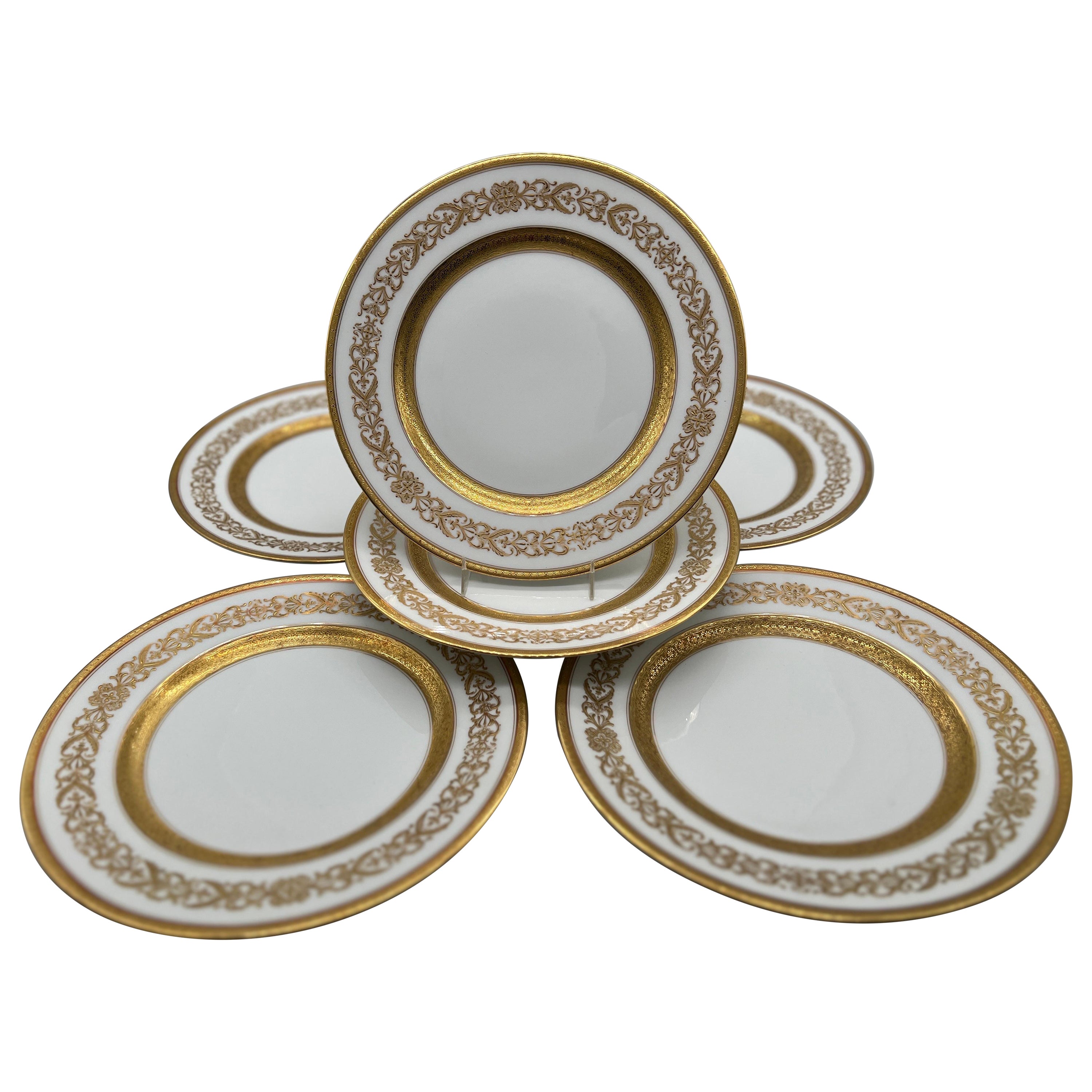 Lot de 6 - Assiette à dîner Ahrenfeldt Limoges pour Richard Briggs Boston en émail doré en vente