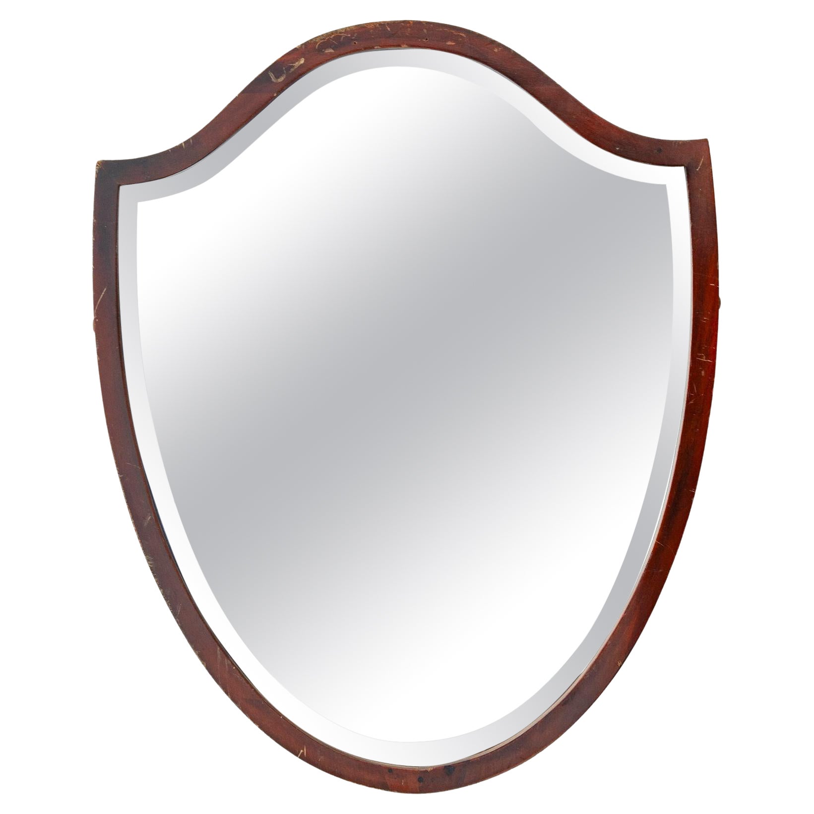Mahogany Beveled Shield Mirror For Sale