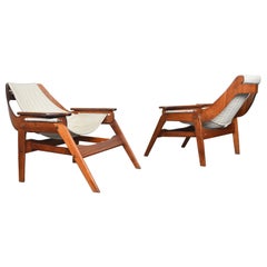 Pair of Jerry Johnson Sling Chairs in Walnut