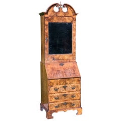 Rare small early-18th century walnut bureau bookcase cabinet