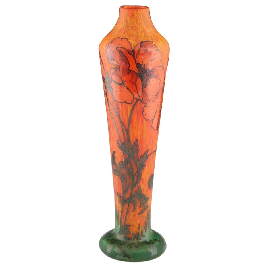 Tall Legras Poppy Vase c1920 For Sale