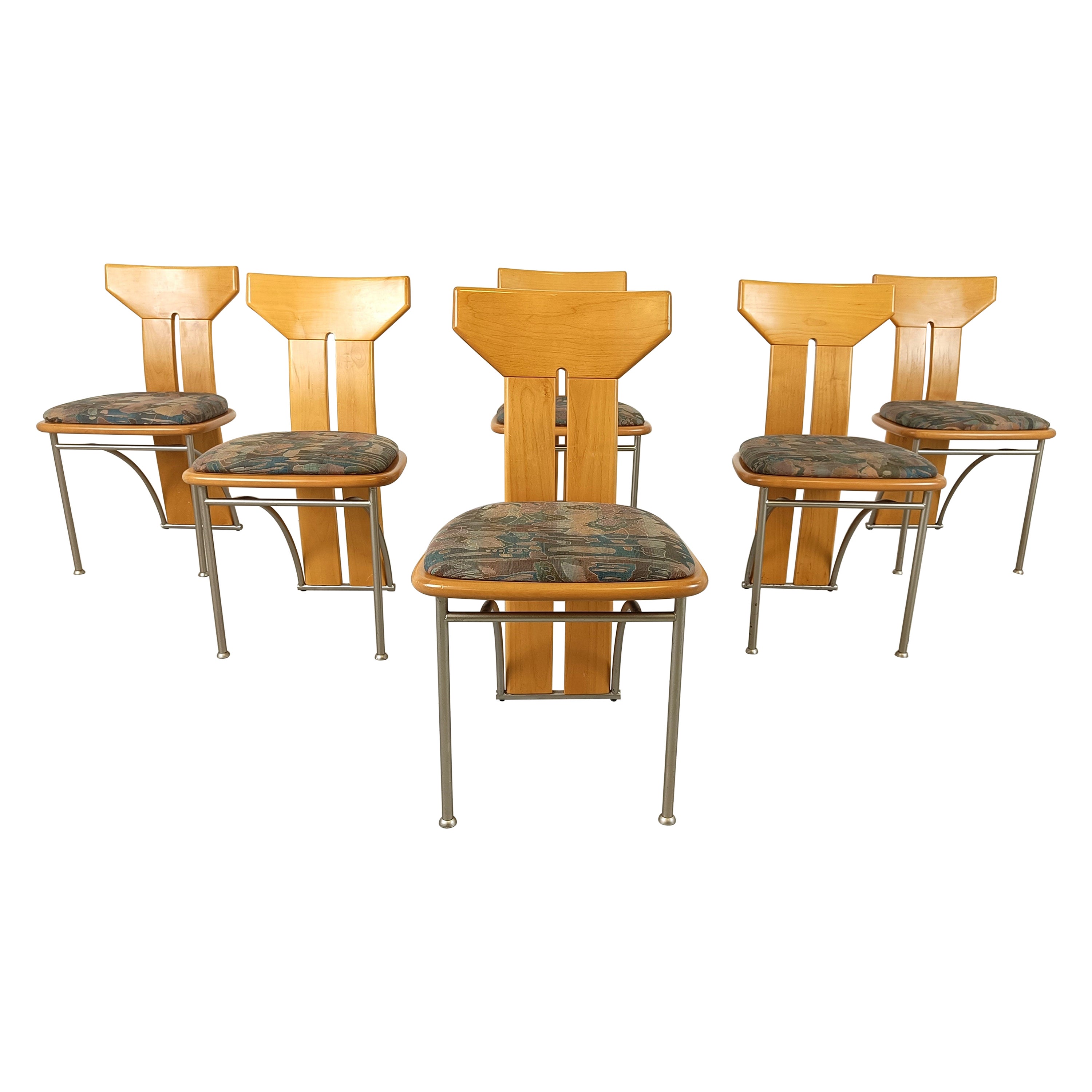 Set of 6 postmodern italian dining chairs, 1980s For Sale