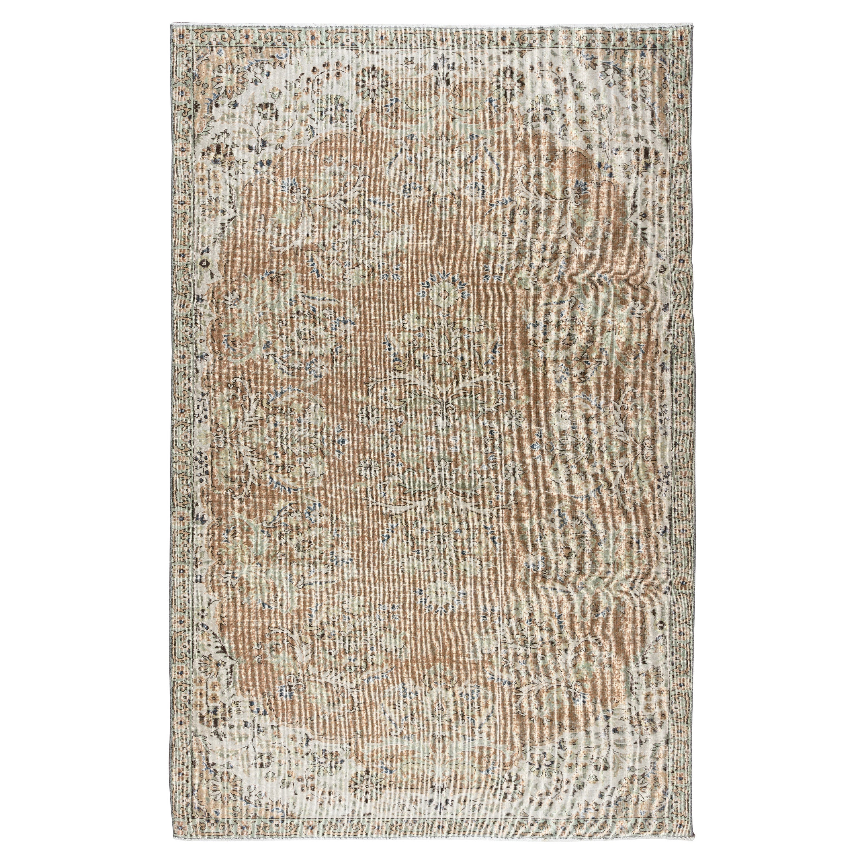 6.5x10.2 Ft Hand Knotted Vintage Oushak Rug,  Turkish Carpet with Soft Colors