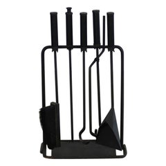 Tobia & Afra Scarpa Fireplace Tools in Iron and Wood by Dimensione Fuoco 80s