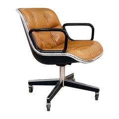 1975 Knoll Executive Chrome and Tufted Brown Leather Office Chair
