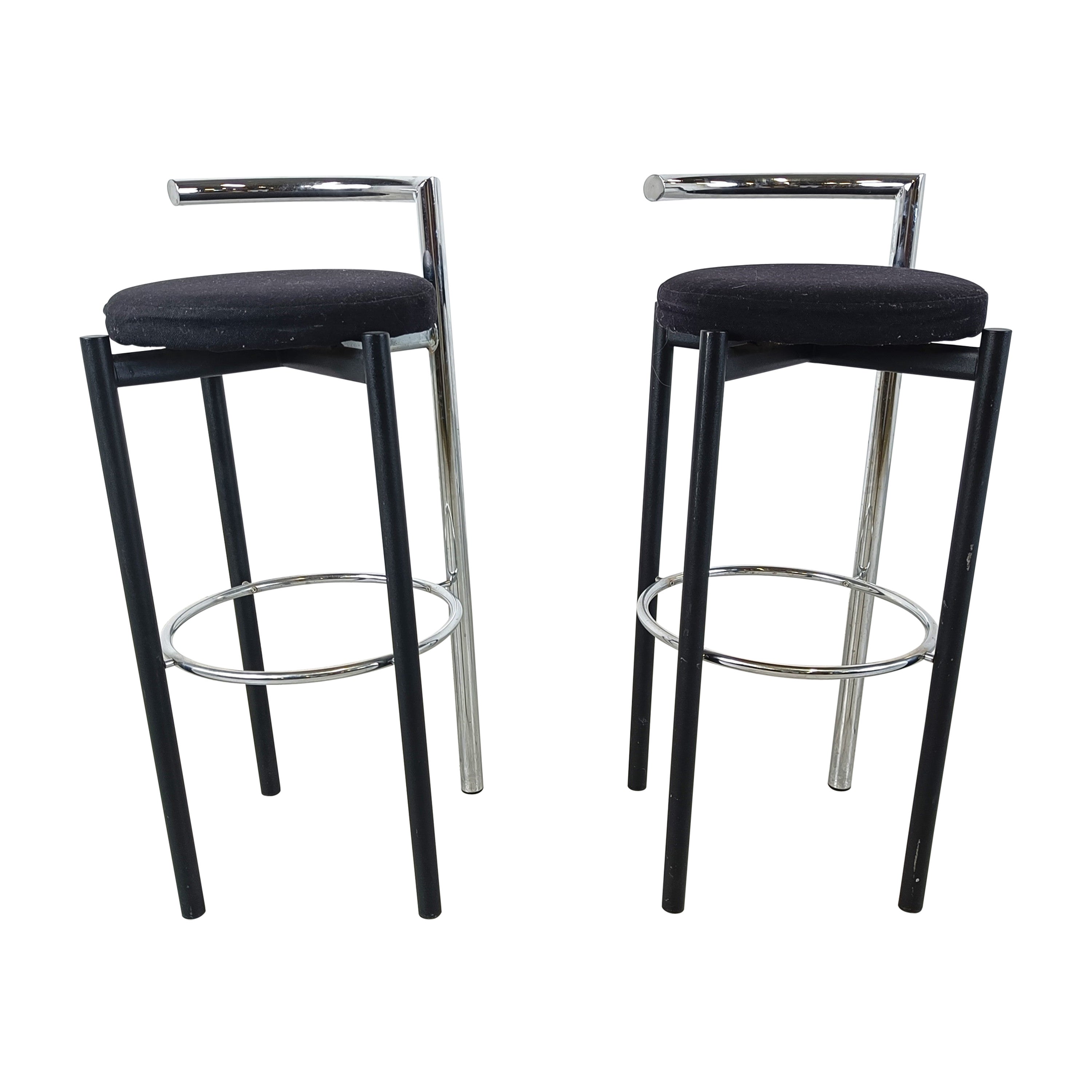 Pair of postmodern chrome and metal bar stools, 1980s For Sale
