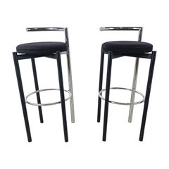 Used Pair of postmodern chrome and metal bar stools, 1980s