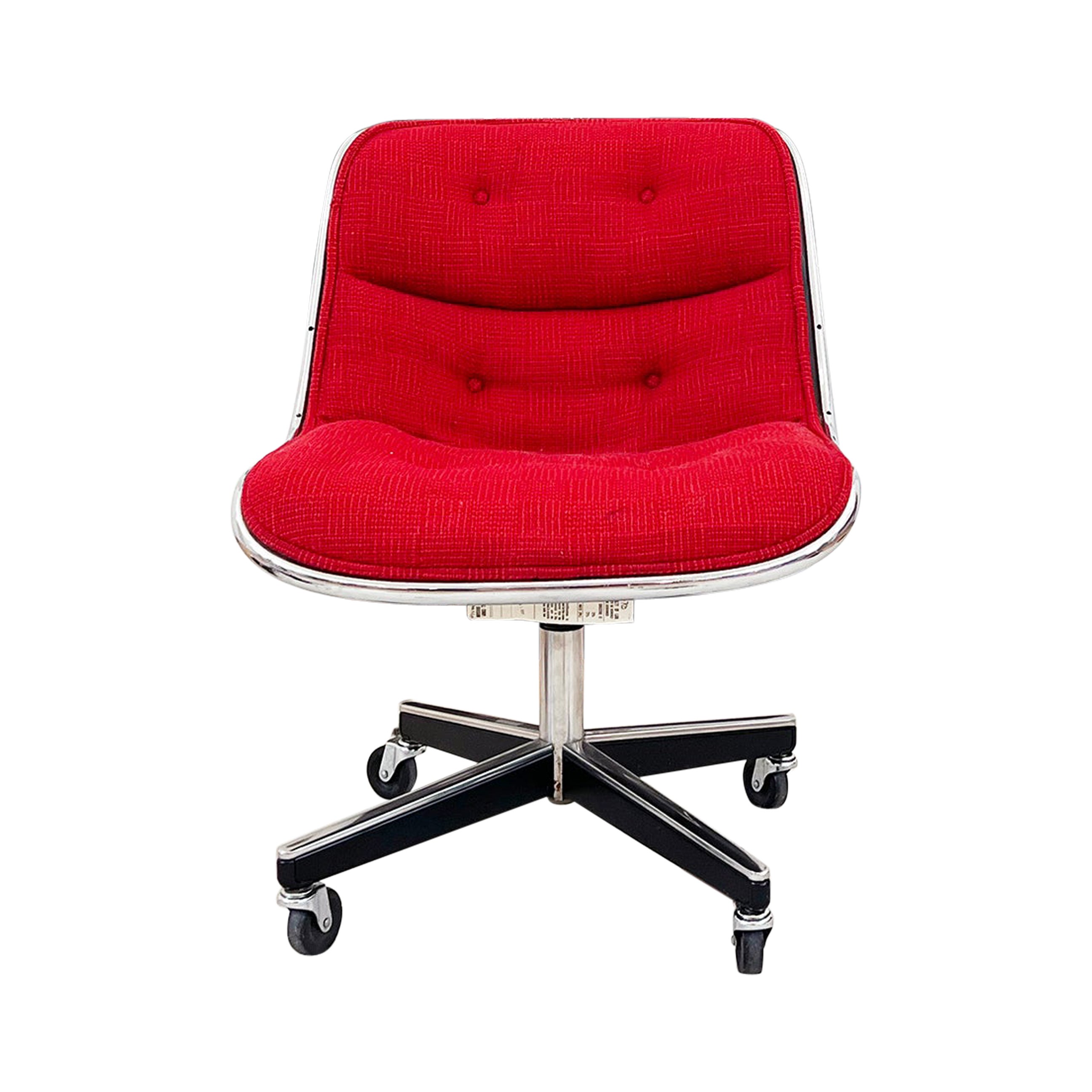 1970 Knoll Executive Chrome +  Orig. Vtg. Knoll Red Textile Leather Office Chair For Sale