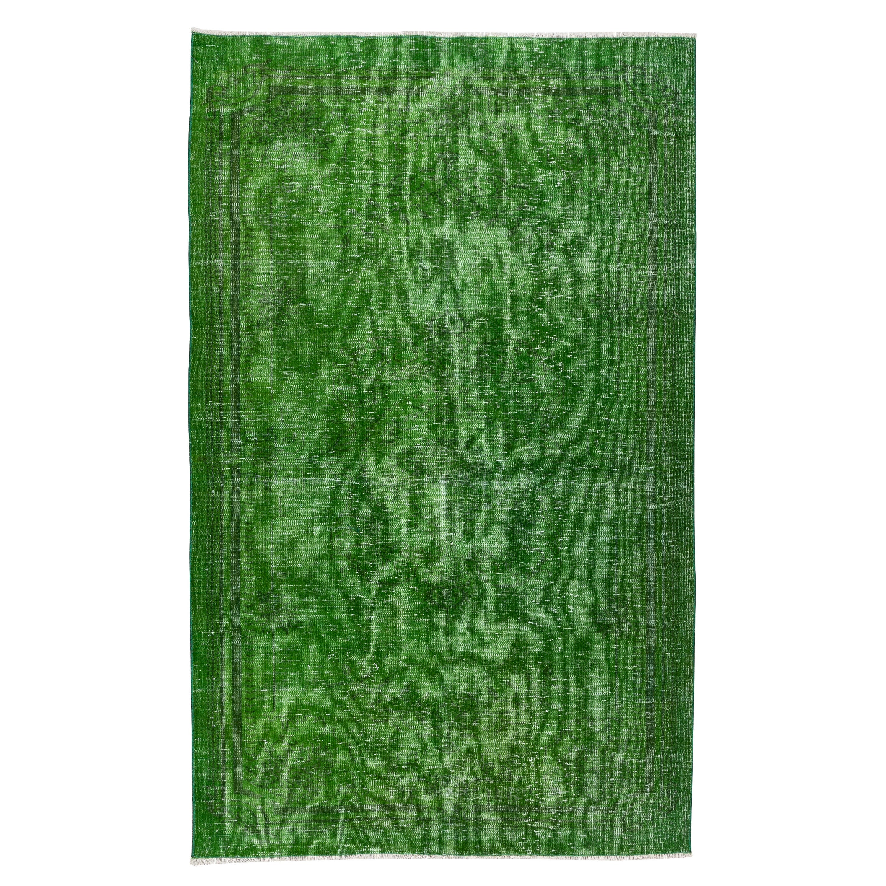 5.7x9.3 Ft Vivid Green Turkish Area Rug, Solid Handmade Living Room Decor Carpet For Sale