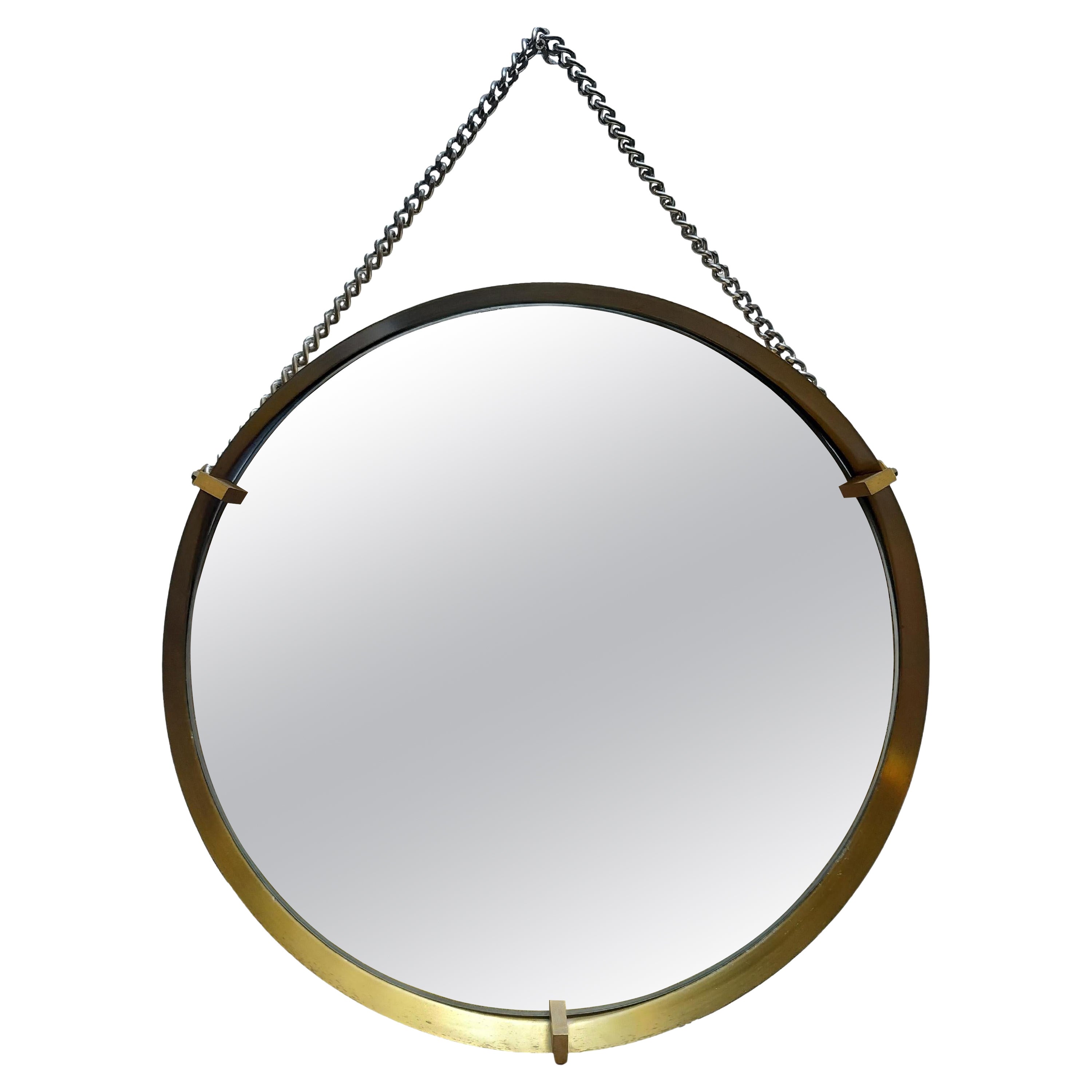 Santambrogio & De Berti Brass Circular Wall Mirror Italy 1960s For Sale