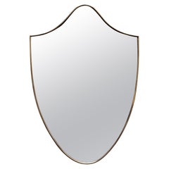 Retro Brass Wall Shield Mirror, Italy, 1960s