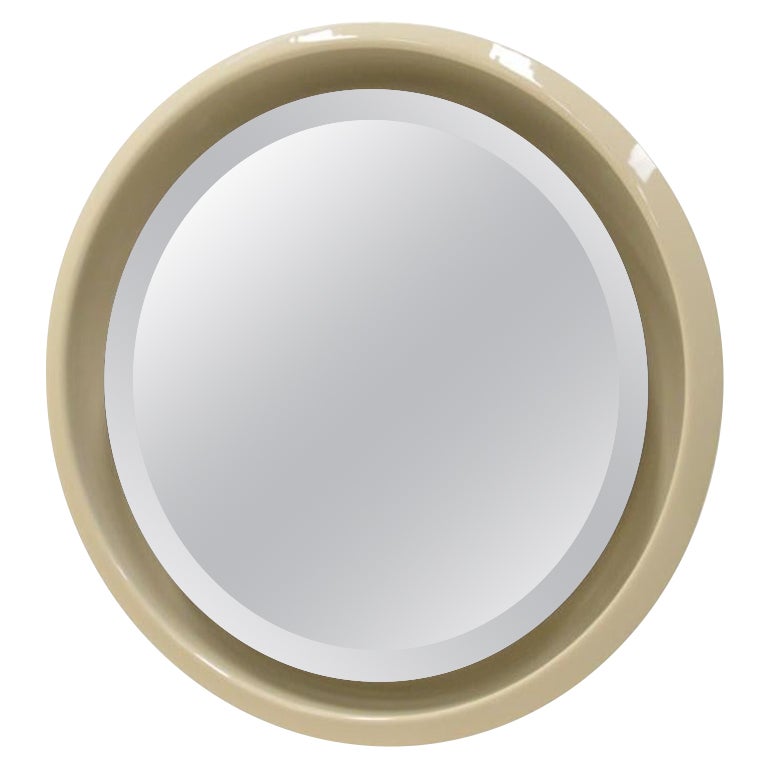 Grand miroir rond avec éclairage, années 1960.