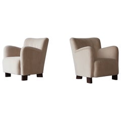 Elegant Pair of Lounge Chairs, Upholstered in Pure Alpaca