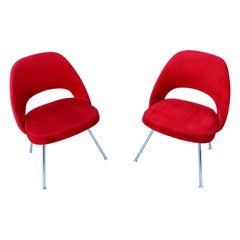 Used Mid-Century Modern Eero Saarinen for Knoll Red Executive Armless Chairs - a Pair
