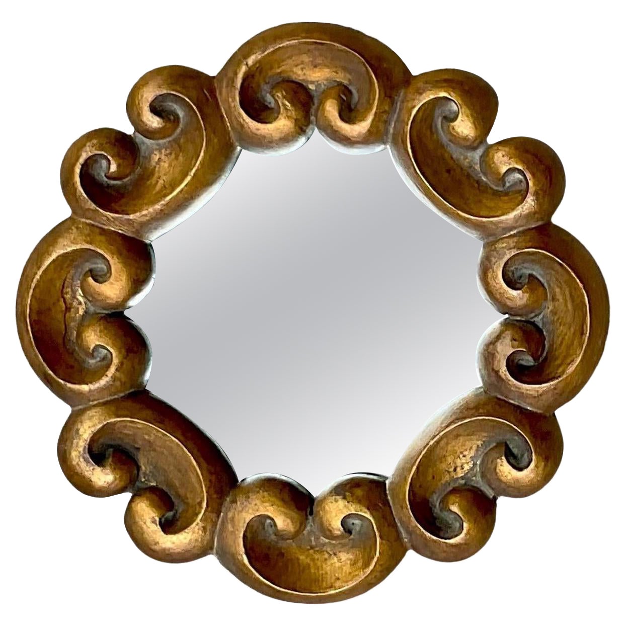Vintage Boho Gilt Swirl Mirror For Sale