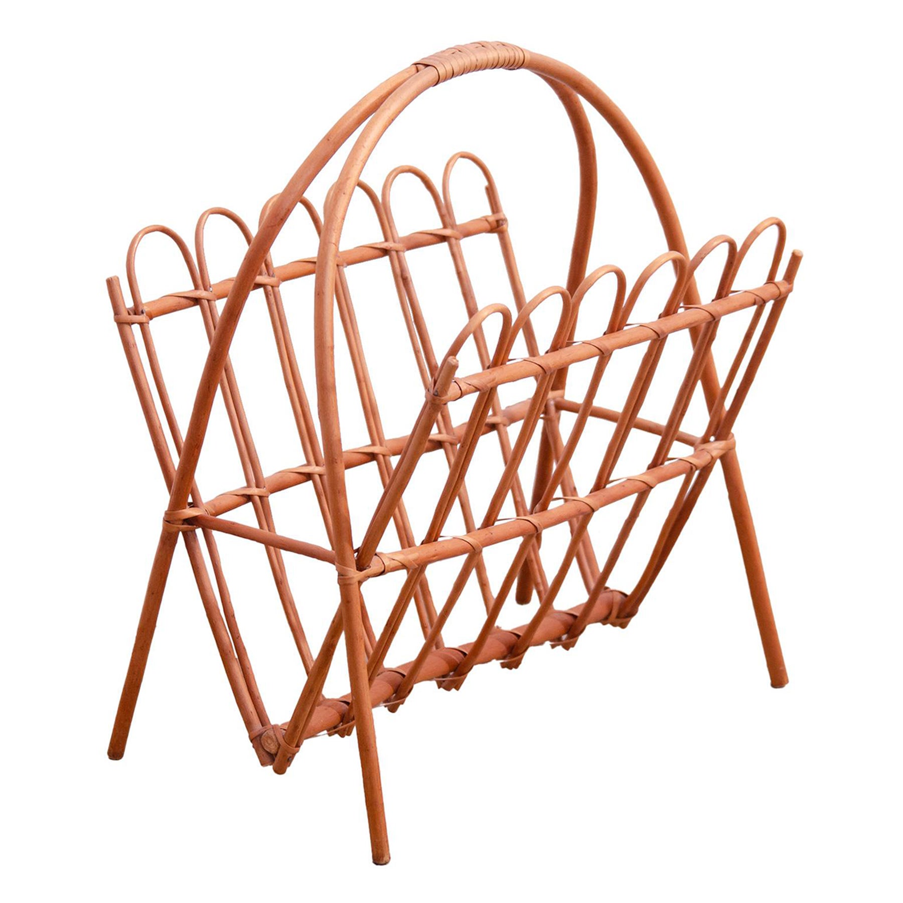 Mid century rattan magazine rack by Jan Kalous for ÚLUV, 1960´s, Czechoslovakia For Sale