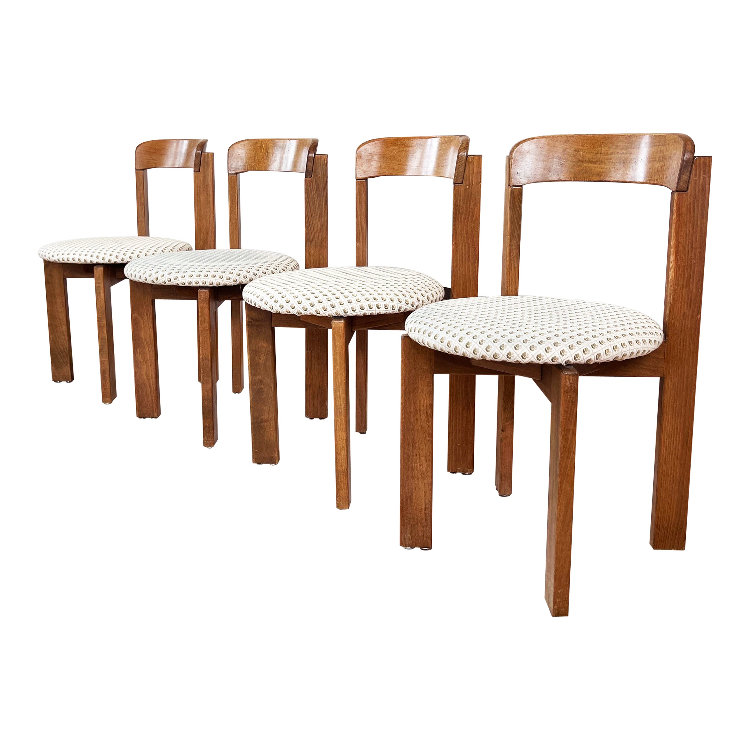 Set of 4 Brutalist 1970s Solid Oak Dining Chairs, Postmodern Switzerland For Sale