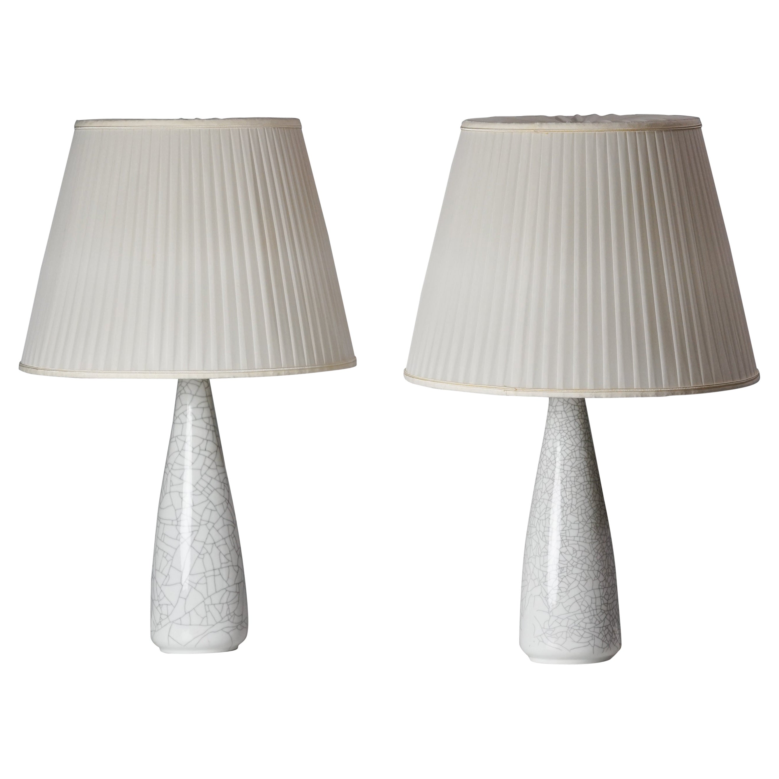 Pair of Enameled Ceramic Table Lamps by Toini Muona for Arabia, 1940s  For Sale