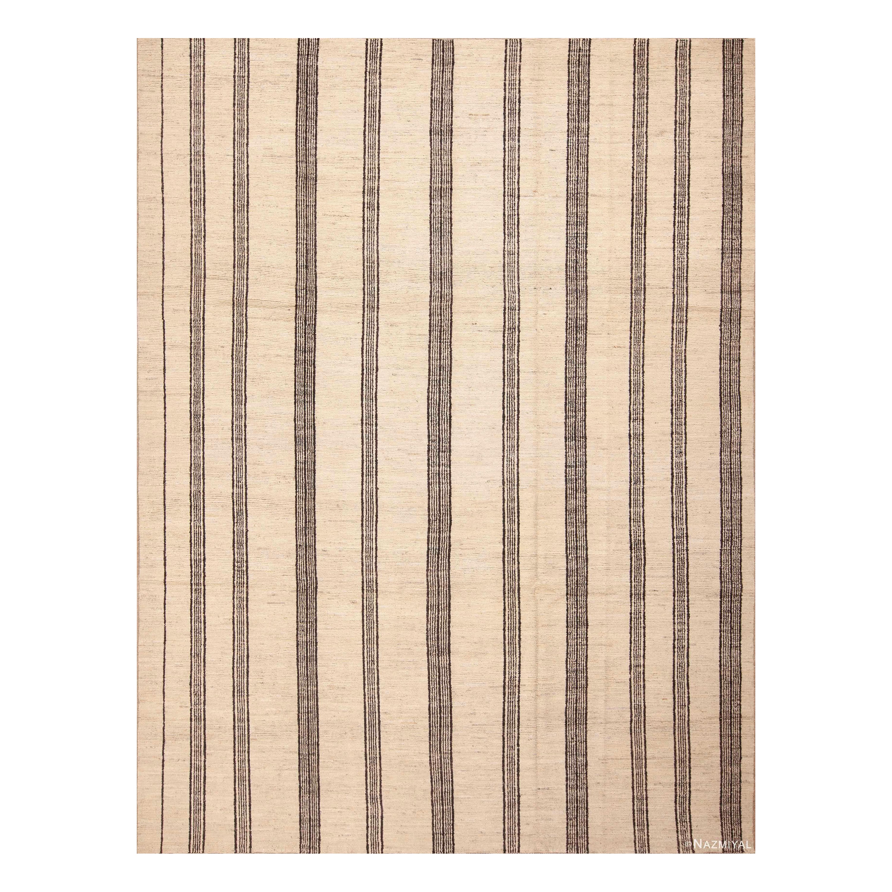Nazmiyal Collection Handmade Wool Pile Modern Stripped Room Size Rug 9'1" 11'11" For Sale