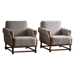 Pair of Danish Mid-Century Modern Lounge Chairs in Shearling Lambswool, 1950s