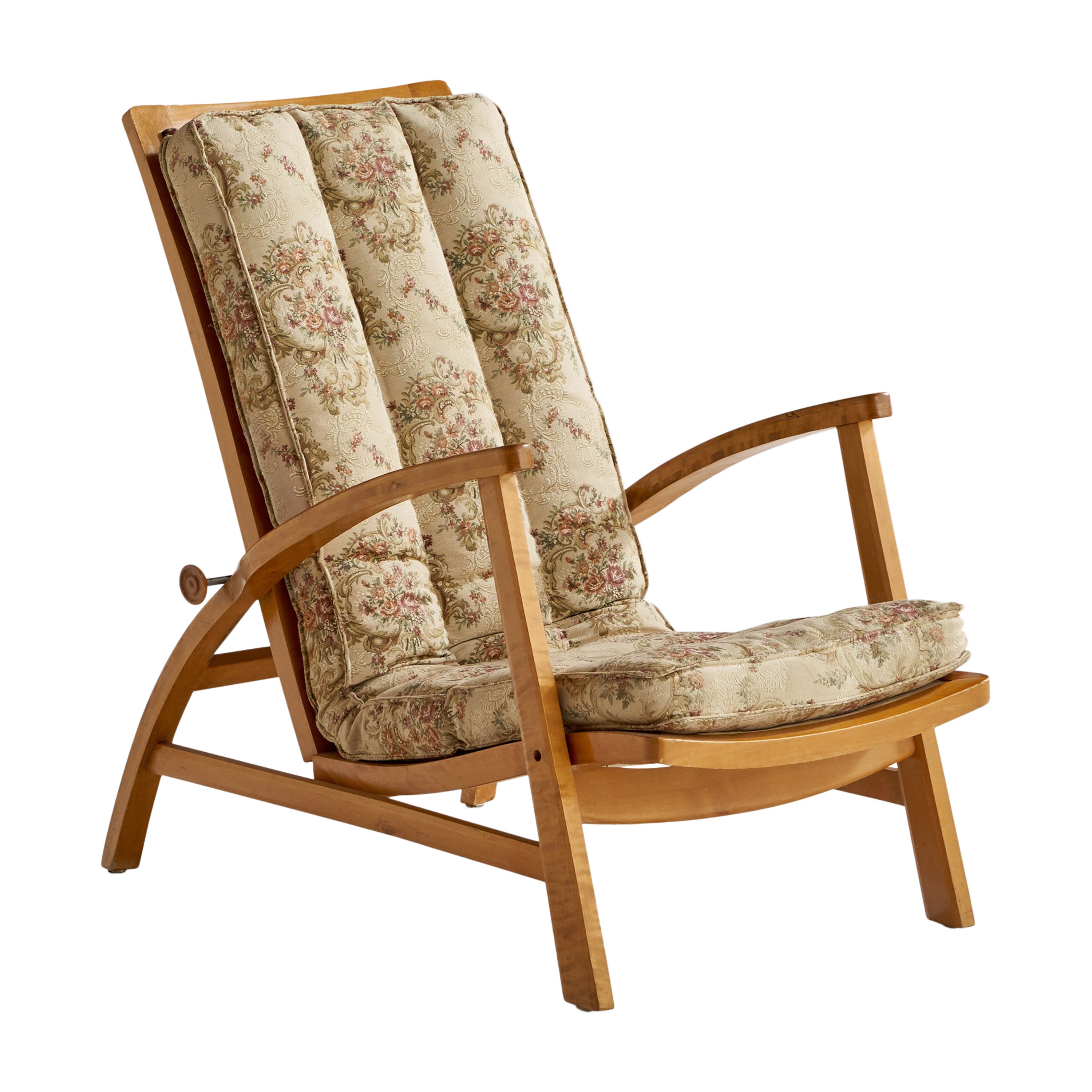 Swedish Designer, Lounge Chair, Birch, Fabric, Sweden, 1940s