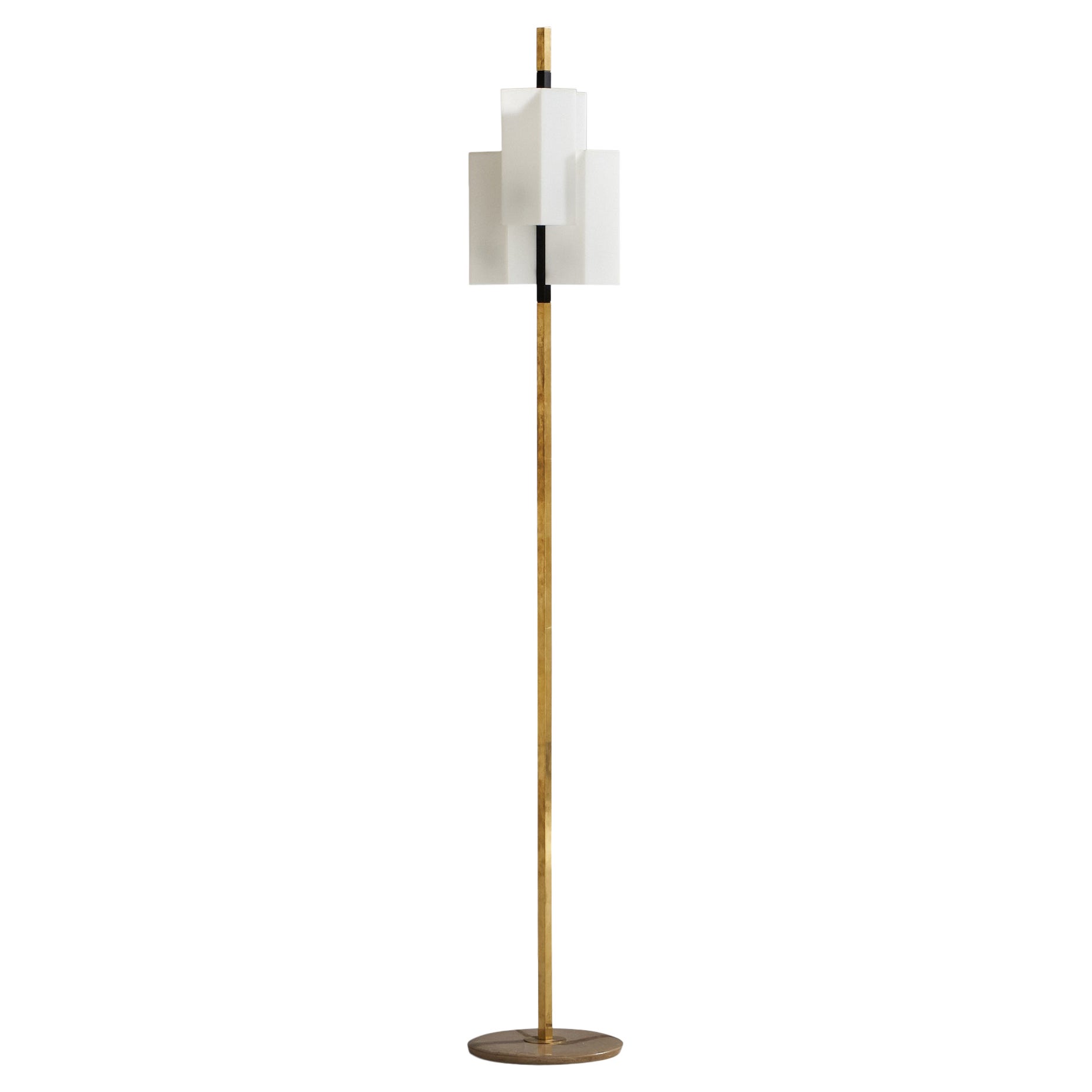 Stilux Milano, Floor Lamp, Brass, Metal, Perspex, Marble, Italy, 1950s For Sale