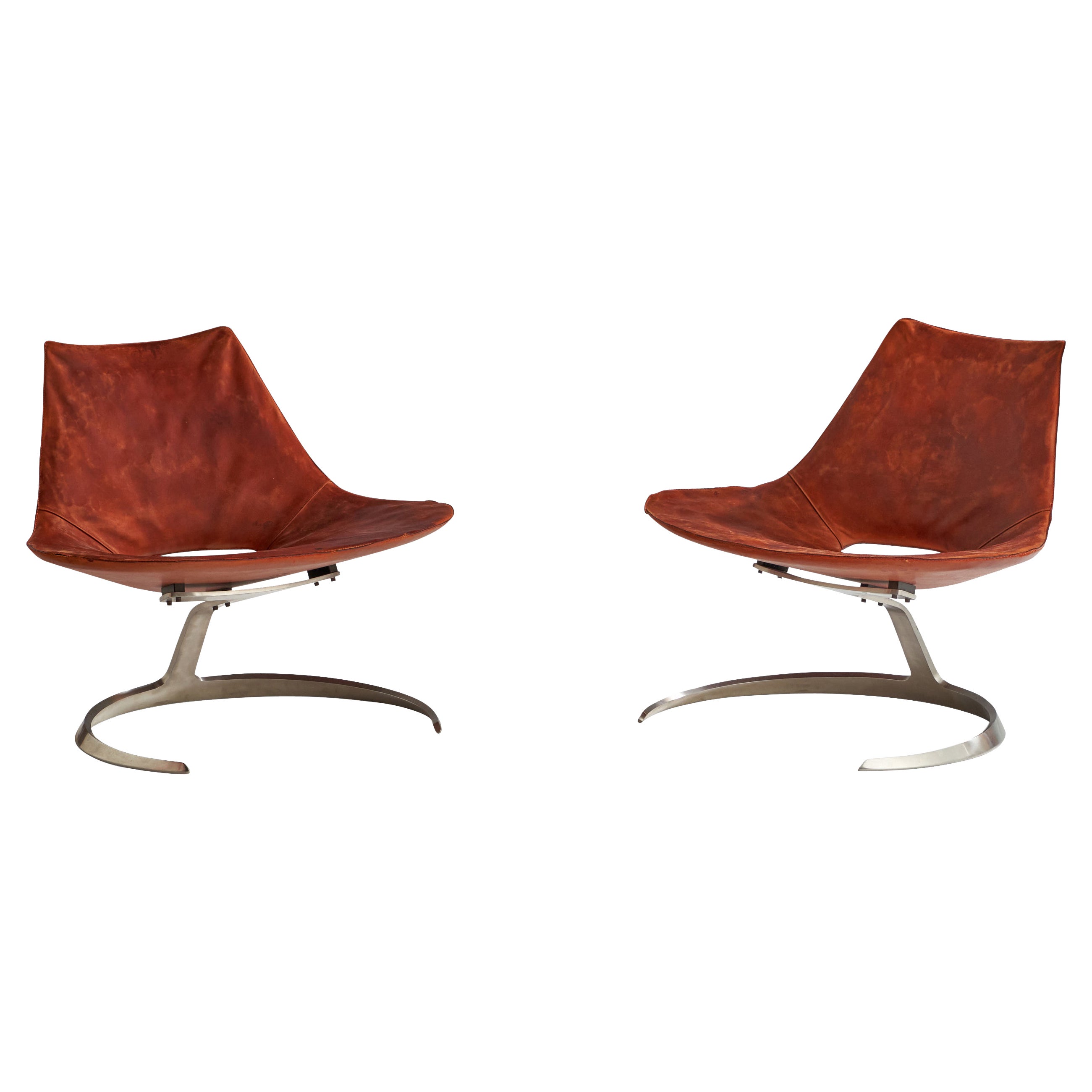 Jørgen Kastholm & Preben Fabricius, Lounge Chairs, Leather, Steel, Denmark, 1960 For Sale
