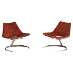 Vintage Jørgen Kastholm & Preben Fabricius, Lounge Chairs, Leather, Steel, Denmark, 1960