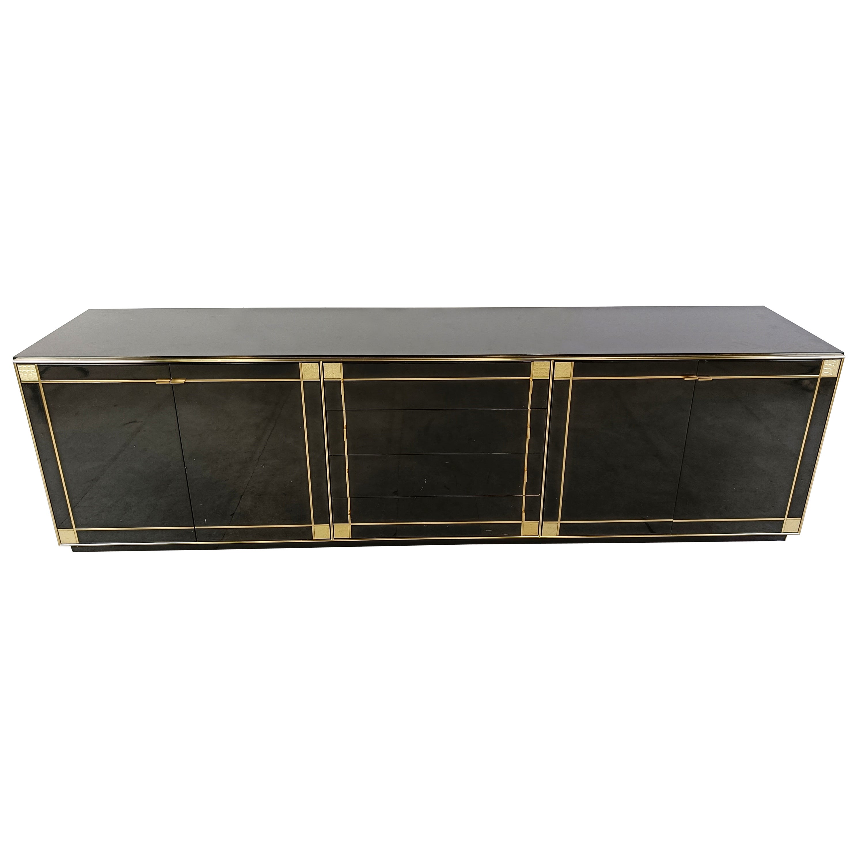 Vintage Black Lacquered Sideboard in Brass by Pierre Cardin, 1980s For Sale