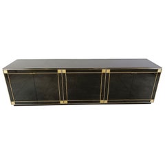 Vintage Black Lacquered Sideboard in Brass by Pierre Cardin, 1980s