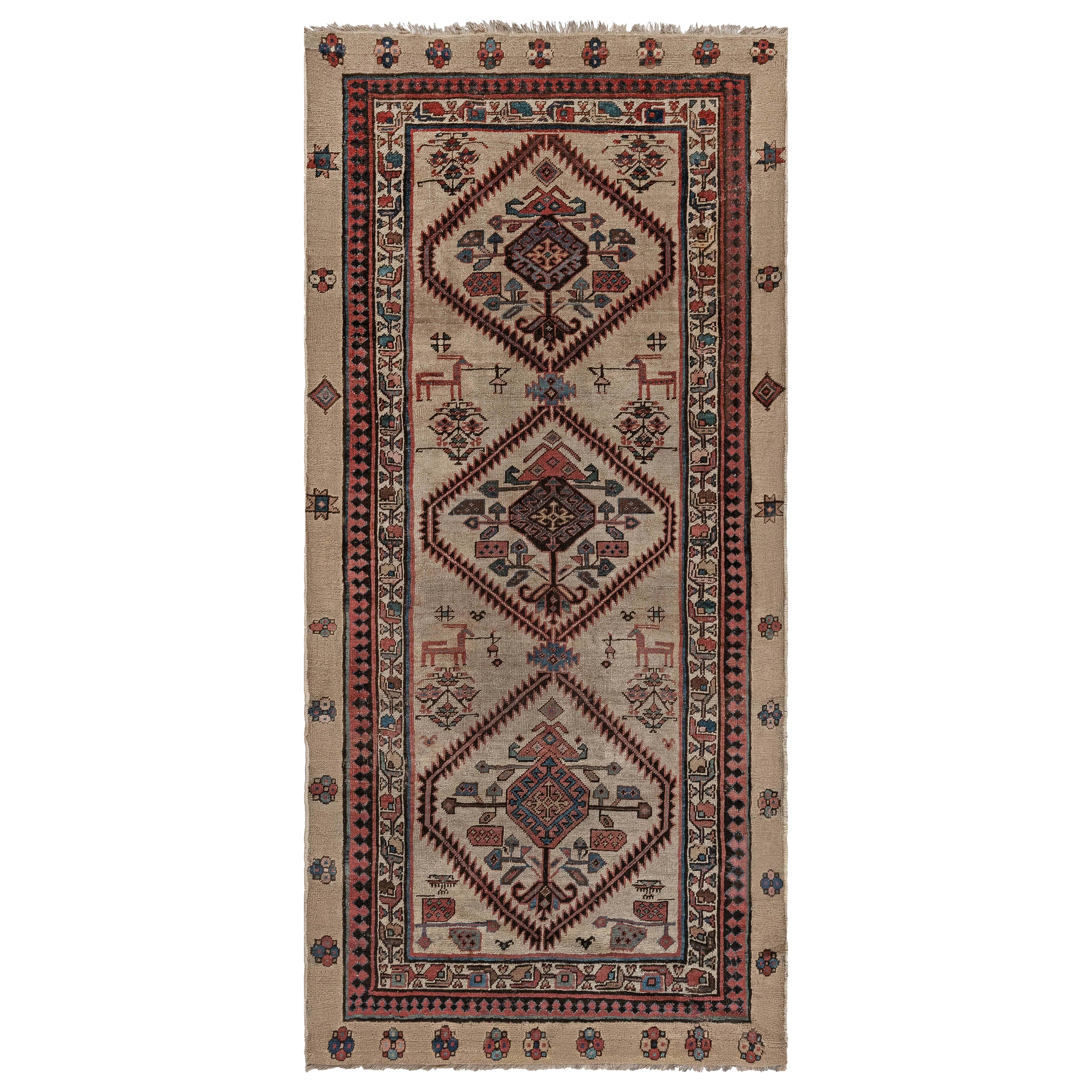 Authentic Persian Handmade Wool Runner For Sale