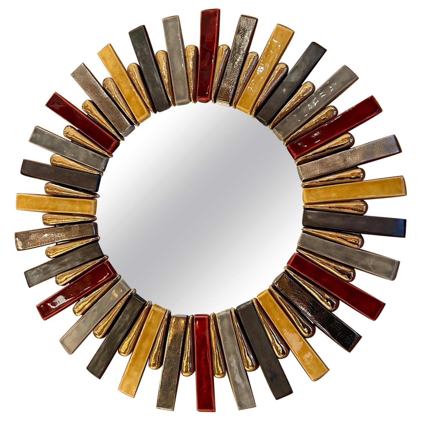 Miroir circulaire en céramique de Mithé Espelt en vente