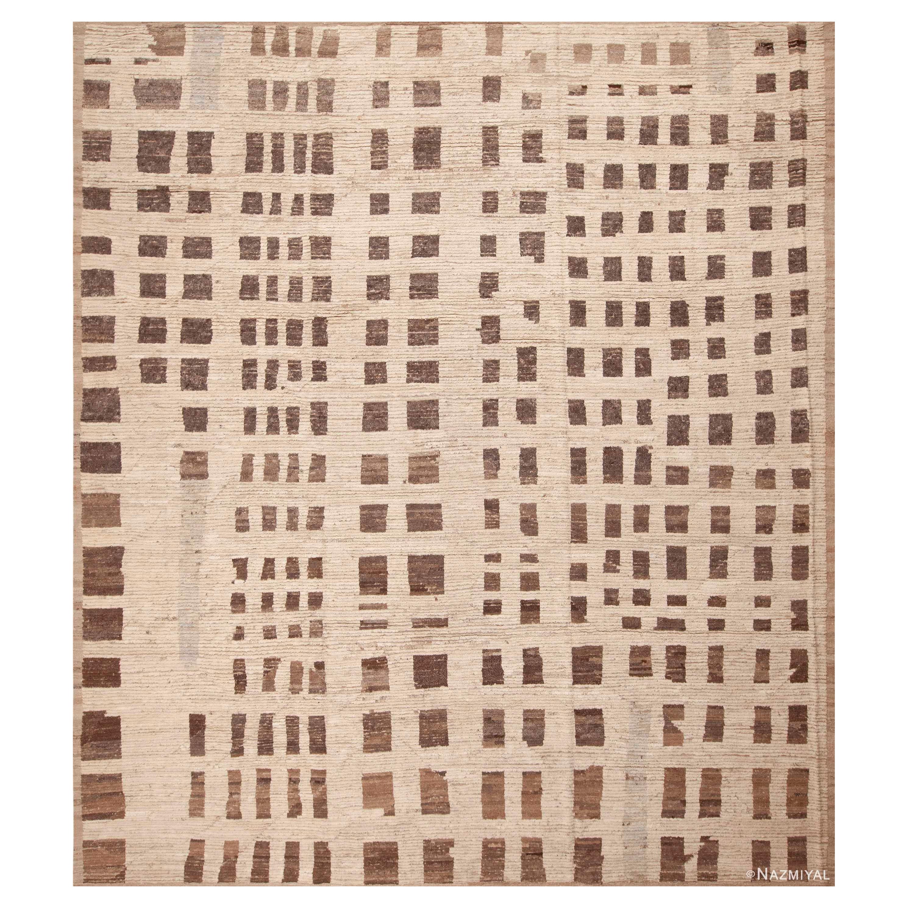 Nazmiyal Collection Modern Cream Brown Tribal Room Size Area Rug 11'10" x 13'7" For Sale