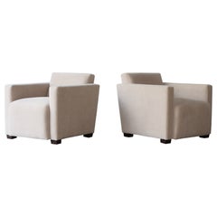 A Pair of Angular Armchairs, Upholstered in Pure Alpaca