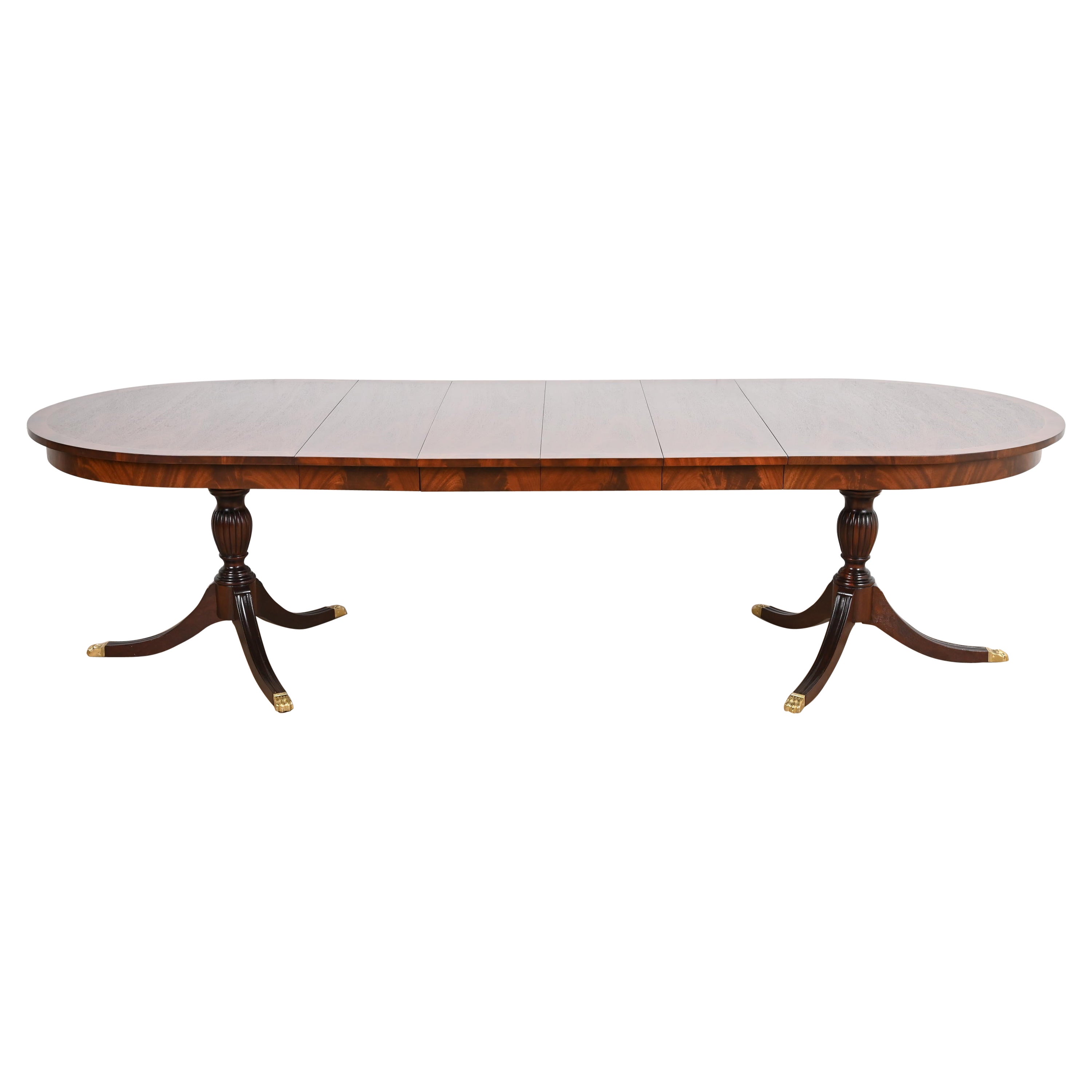 Henkel Harris Georgian Banded Mahogany Double Pedestal Dining Table, Refinished